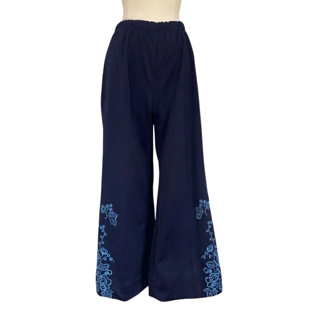 60s 70s Insanely Epic High Waist Wide Leg Flare Floral Embroidered Hippie Pants